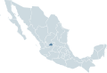 Locator map for the state of Aguascalientes within Mexico.