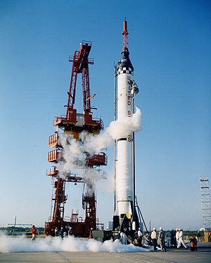 Preparations to launch Mercury-Redstone 1 at Cape Canaveral's Launch Complex 5.