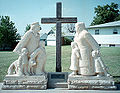 Volga German pioneer family statue, Victoria, Kansas, USA