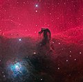 Vue d'IC 434 (rose) et de la nébuleuse de la Tête de Cheval, au premier plan.