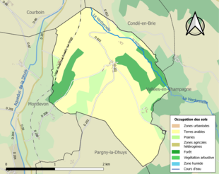 Carte en couleurs présentant l'occupation des sols.