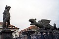 Lindwurm Brunnen i sentrum av Klagenfurt