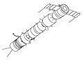 Figure 1-5. Soyuz A-B-C circumlunar concept. The drawing shows Soyuz-A (right), Soyuz-B booster, and Soyuz-C tanker with twin whip antennae (left).