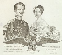 Vittorio Emanuele duca di Savoia e Maria Adelaide d’Austria, 1843