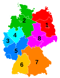 Clearing-Gebiete (1. Stelle) der deutschen Bankleitzahlen (BLZ)