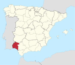 Map of Spain with Huelva highlighted