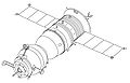 Figure 1-30. Soyuz-TM spacecraft. Compare the antennae on the orbital module to those on Soyuz-T. Differences reflect the change from the Igla rendezvous system used on Soyuz-T to the Kurs rendezvous system used on Soyuz-TM.