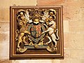 The Royal coat of arms of England (1660 – 1689) in the Tewkesbury Abbey, Gloucestershire, South West England, United Kingdom.