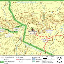 Une carte montrant la physiographie, les voies de communication, l'hydrographie et la limite des territoires protégés autour du mont Logan.