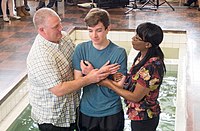 Baptism at Northolt Park Baptist Church, in Greater London, Baptist Union of Great Britain, 2015.