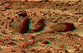 This view of the Bookshelf Two was produced by combining the "Super Panorama" frames from the IMP camera. Super resolution was applied to help to address questions about the texture of these rocks and what it might tell us about their mode of origin. The composite color frames that make up this anaglyph were produced for both the right and left eye of the IMP. The composites consist of 7 frames in the right eye and 8 frames in the left eye, taken with different color filters that were enlarged by 500% and then co-added using Adobe Photoshop to produce, in effect, a super-resolution panchromatic frame that is sharper than an individual frame would be. These panchromatic frames were then colorized with the red, green, and blue filtered images from the same sequence. The color balance was adjusted to approximate the true color of Mars. The anaglyph view was produced by combining the left with the right eye color composite frames by assigning the left eye composite view to the red color plane and the right eye composite view to the green and blue color planes (cyan), to produce a stereo anaglyph mosaic. This mosaic can be viewed in 3-D on your computer monitor or in color print form by wearing red-blue 3-D glasses. Mars Pathfinder is the second in NASA's Discovery program of low-cost spacecraft with highly focused science goals. The Jet Propulsion Laboratory, Pasadena, CA, developed and manages the Mars Pathfinder mission for NASA's Office of Space Science, Washington, D.C. JPL is a division of the California Institute of Technology (Caltech). The left eye and right eye panoramas from which this anaglyph was created is available at PIA02405 andPIA02406