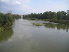 Fluss Vardar in der Nähe des Dorfes Nogaevci, Nordmazedonien