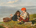 The young boat builders. Signed W Hemsley. Oil on canvas, 21.5 x 28 cm