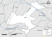 Carte en couleur présentantle réseau hydrographique de la commune