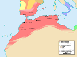 The Almohad empire at its greatest extent, c. 1180–1212[1][2]