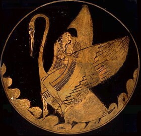 Hyacinthe chevauchant un cygne. Kylix à figurine rouge attique. Attribué à Apollodore. 500-490 av. J.-C.