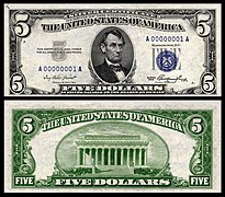 $5 United States Banknote, Small Type, Silver Certificate, Series 1953