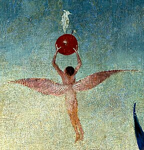 "Bosch,_Hieronymus_-_The_Garden_of_Earthly_Delights,_central_panel_-_Detail_Winged_man_with_fruit_flies_to_heaven_(upper_right).jpg" by User:Mattes