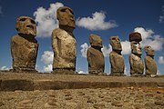 Six of the fifteen moai at Ahu Tongariki