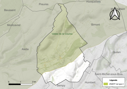 Carte de la ZNIEFF de type 2 sur la commune.