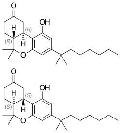 Yllä: (R,R)-(−)-nabiloni. Alla: (S,S)-(+)-nabiloni.