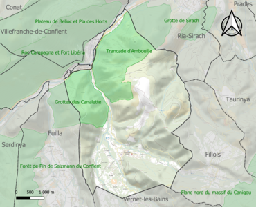 Carte des ZNIEFF de type 1 sur la commune.