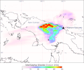 Schwefeldioxid-Wolke, freigesetzt am 27. Januar 2005 während einer Eruption des Manam, gemessen vom OMI (Ozone Monitoring Instrument) an Bord des NASA-Satelliten Aura