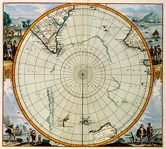 Mapamundi de Jan Janssonius de 1657, on la Terra Australis Incognita apareix com un territori que s'inclou el pol sud però sense un límit definit