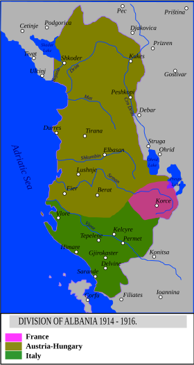 Ocupació d'Albània, repartida entre França, Àustria-Hongria i Itàlia, 1914-1916