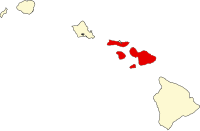 Kort over Hawaii med Maui County markeret