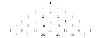 Pascalsches Dreieck (bis zur 8. Zeile)