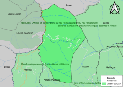 Carte des ZNIEFF de type 1 sur la commune.