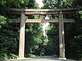 El camino principal se inicia con un Torii en talla de cedro de una decena de metros de altura.