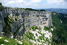 photo montrant la falaise du creux-du-van par le côté