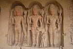 The Trimurti of the three Hindu Gods: Brahmā, Vishnu, and Shiva (left to right) at Ellora Caves