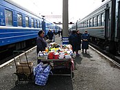 Sulle banchine di quasi tutte le stazioni della Transiberiana si trovano stand gastronomici, piccoli chioschi e spesso anche bancarelle di autoctoni che vendono pesce (come il baikal omul), pirožki e patate.