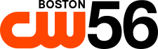 The CW network logo in orange. Above it, right-aligned, is the word "Boston" in black. To the right, full-height, is a sans-serif numeral 56.