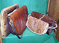 A handbag made from real crocodile skin in a conservation exhibit at Bristol Zoo, England