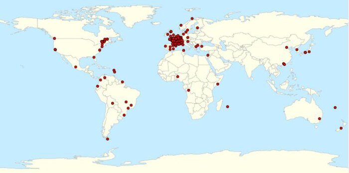 Répartition géographique des wikipédiens francophones.