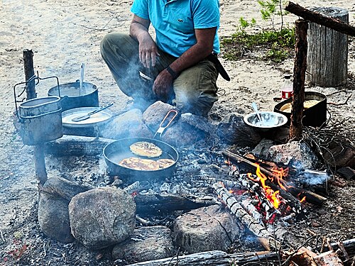 Cooking pancakes in the field