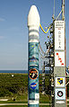 On 24 August 2003, the mobile service tower is rolled back at Launch Pad 17-B, Cape Canaveral Air Force Station, to reveal NASA's Space Infrared Telescope Facility (SIRTF) ready for launch aboard a Delta II Heavy launch vehicle.