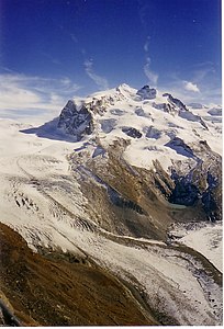 Gornergletscher und Monte Rosa im August 2006