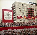 Parade in East Berlin celebrating the 25th anniversary of the erection of the Berlin Wall, 1986