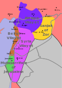 Siria ottomana prima della prima guerra mondiale. Attuali confini in grigio.