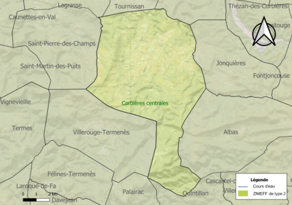 Carte de la ZNIEFF de type 2 sur la commune.