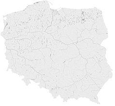 Mapa konturowa Polski, po lewej nieco na dole znajduje się punkt z opisem „Śluza Zacisze”