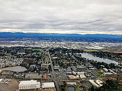 Aerial view of SeaTac, featuring Angle Lake