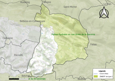 Carte de la ZNIEFF de type 2 sur la commune.