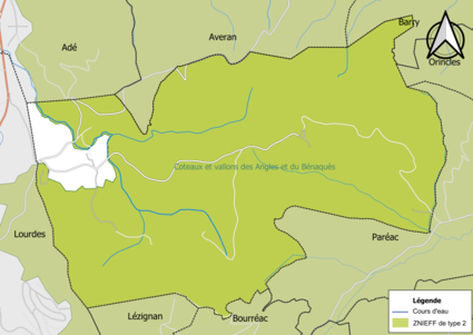 Carte de la ZNIEFF de type 2 sur la commune.