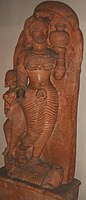 Terracotta Ganges and attendant; 1.47 metres, from Ahichchhatra, 5th-6th century CE